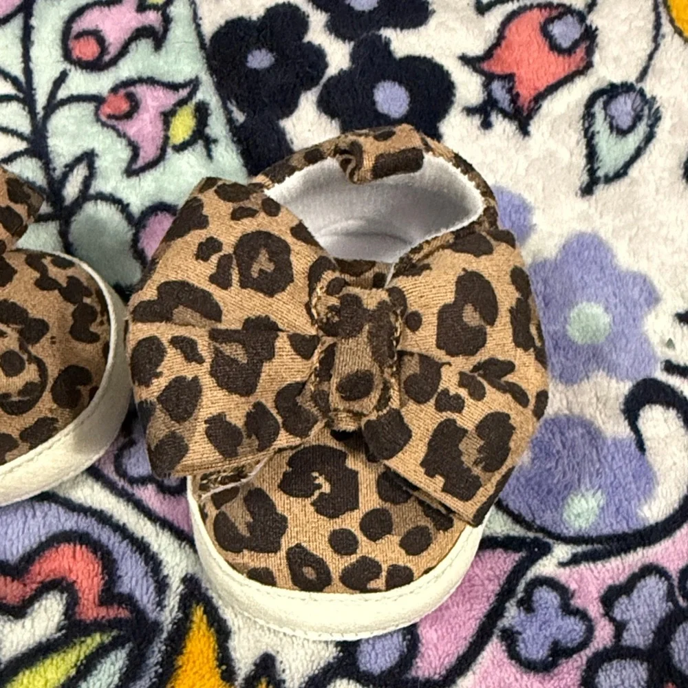 Leopard Print Baby Shoes with Bow